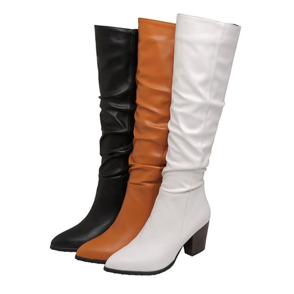 

plus size 32-45new brand women boots thick high heels autumn winter boots cowboy western knee high women shoes, Black