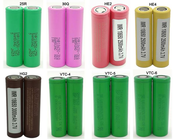 

150pcs high drain 18650 batteries vape battery 3.7v ecig rechargeable lithium cell vaporizer 25r 30q vtc4 vtc5 vtc6 he2 he3 hg2