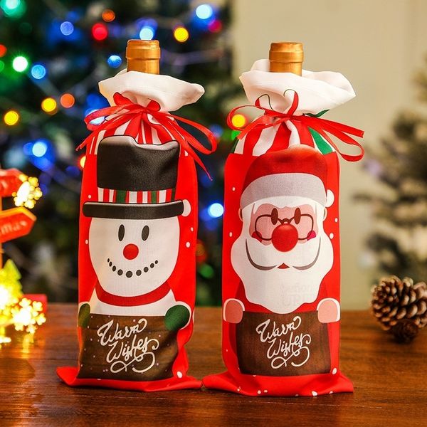 

bottle bag decoration party santa claus snowman pattern table restaurant champagne wine bottle dining table dining tablered wine set decora