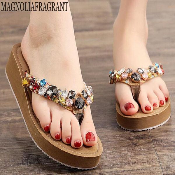 

vacation non-slip wedges beach slipper women shoes platform comfortable flip-flops summer casual rhinestone women sandals hy342, Black