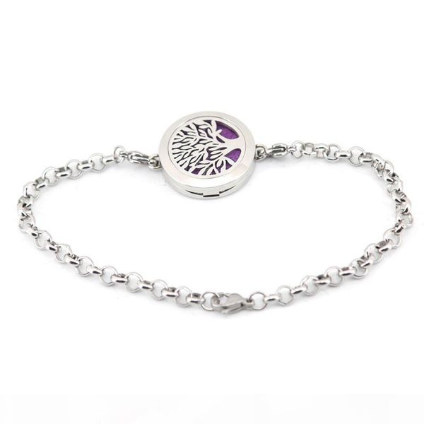 

tree of life 25mm magnet aromatherapy essential oils stainless steel diffuser perfume locket bracelet(length8.6") include 10pcs felt pa, Black