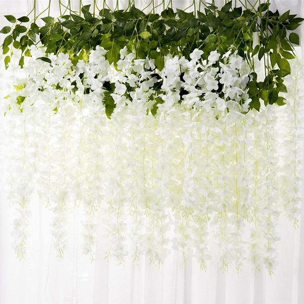 

12pcs encryption wisteria vine fake wisteria hanging garland silk long hanging bush flowers string home party wedding decor