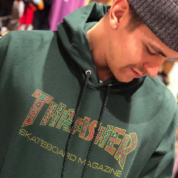 

hoodie мужская европа и америка чистый красный thrasher хлопок письмо плюс бархат толстовка толстовка моды отдыха хип-хоп пуловер новый стил, Black