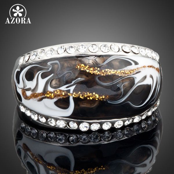 

cluster rings azora white gold color austrian crystal black and pattern ring tr0013, Golden;silver