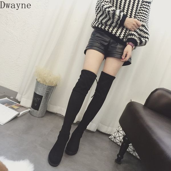 

2020 winter round head low heel over-the-knee boots stretch boots ultra-thin women's fashion handsome motorcycle, Black