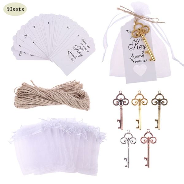 

50x vintage key bottle opener with tag card bag wedding party favors souvenirs