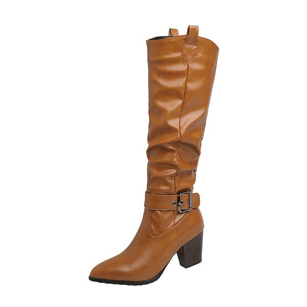 

winter boots for women 2020 pointed toe high heels shoes woman fashion wedding working knee high boots, Black