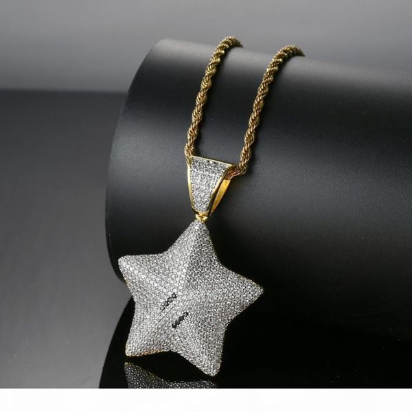 

bling bling hip hop pentagram pendant copper micro pave with cz stones necklace jewelry for men and women cn014, Silver