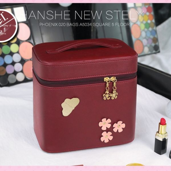 

autumn new korean style three-dimensional flower pu bag cosmetic bag vertical large capacity multi-functional portable cosmetic case lx5no l