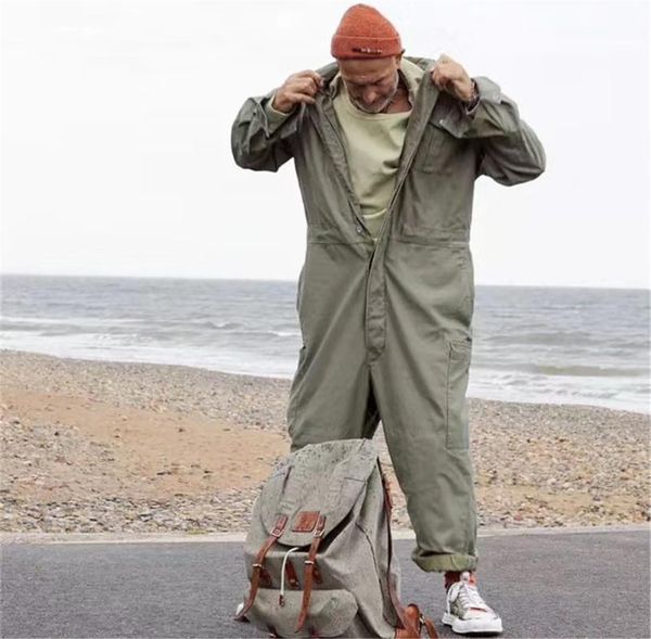 

men's pants multi-pocket work coverall mens safari style cargo jumpsuit men worker uniform overalls long-sleeve fashion suit, Black