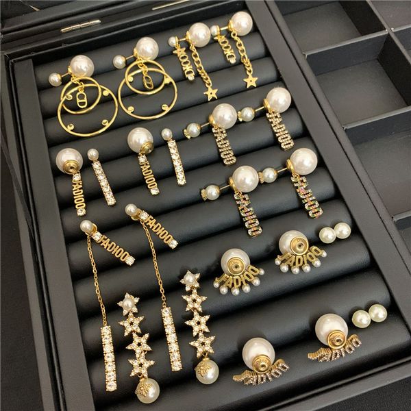 

retro brand earrings stud pearl designer earrings letters diamond pendant earrings women luxury jewelry accessories gift, Golden