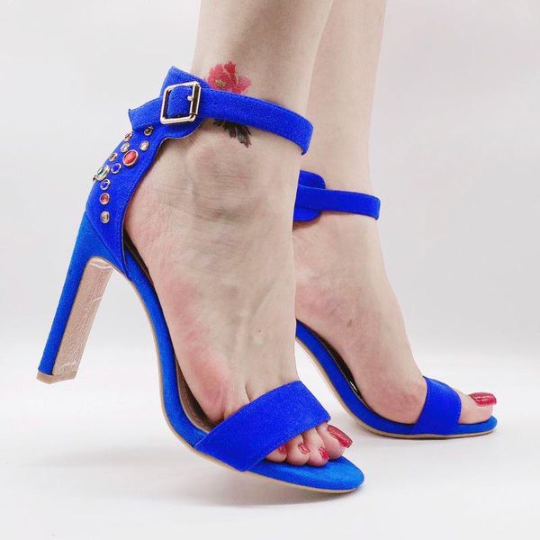 

retro suede high heeled shoes for woman brand royal blue wine red wedding shoes stiletto high heeled sandals, Black