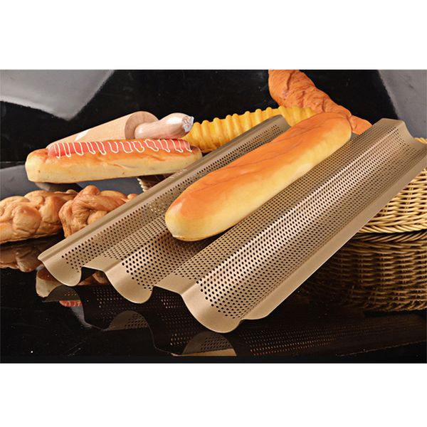

3 slots kitchen baking tray baguette mold stainless steel bakeware french bread