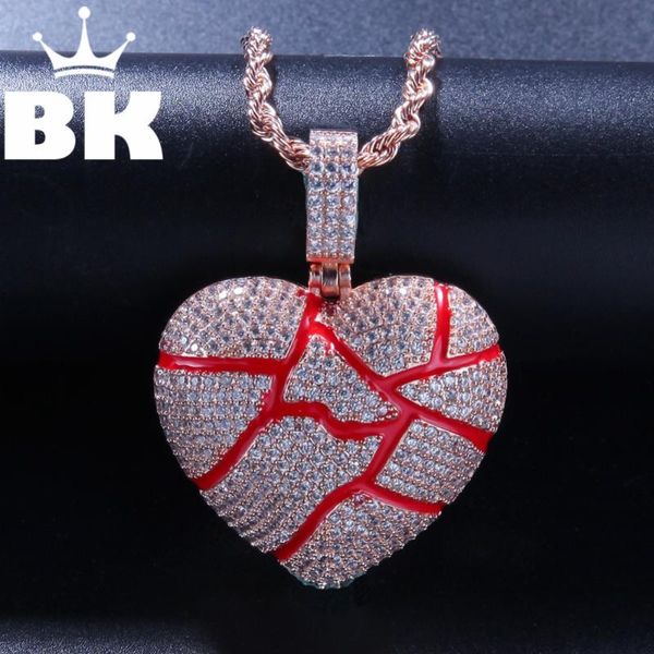 

the bling king custom lava broken heart necklace hip hop full iced out cubic zirconia gold sliver cz stone, Silver