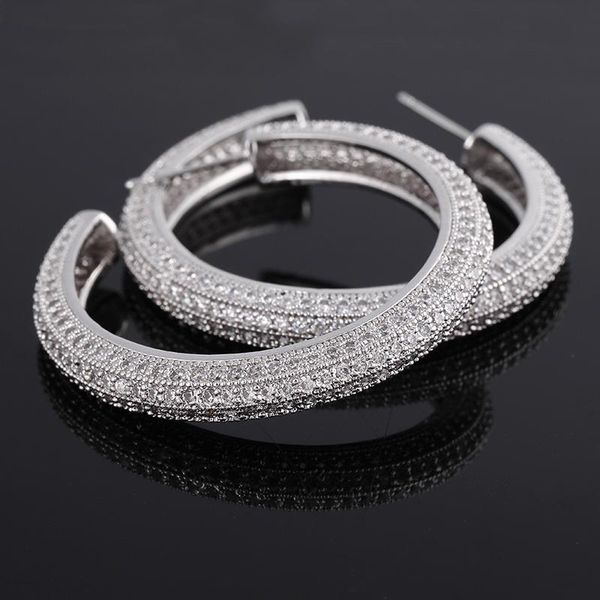 

wholesale silver full micro pave cubic zirconia stone gorgeous big hoop earrings for women quality, Golden;silver