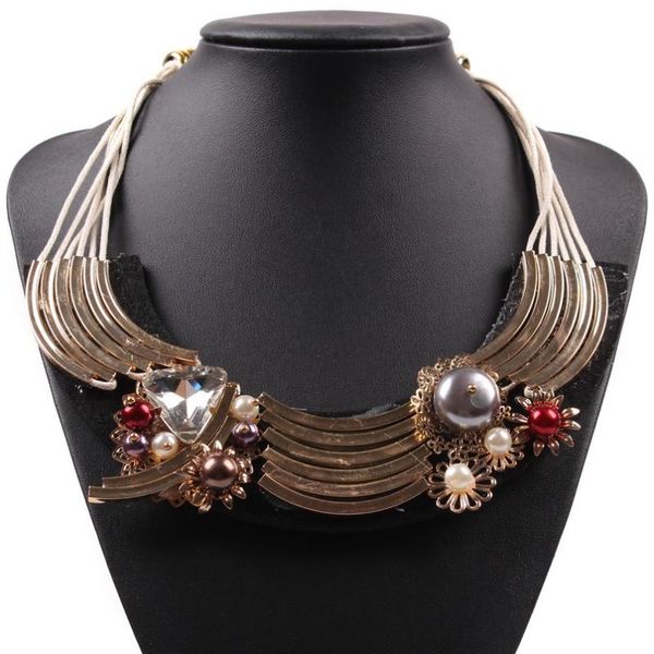 

pendants choker jewelry for women new latest design black rope chain gold color crystal pearl bib necklaces, Silver
