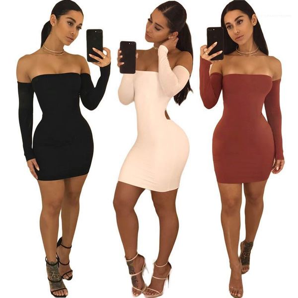 

knee length off shoulder dress fashion solid color womens dress womens designer dresses slim bodycon dresses, White;black