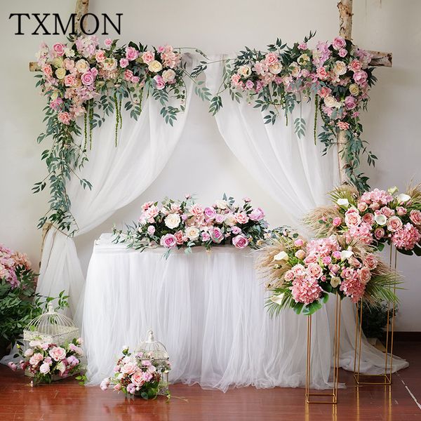 

txmon wedding pink floral arch fake flower window triangles artificial row flower wall l wedding stage background decorative