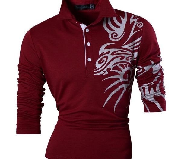 

new 2019 fashion mens casual dragon print polo long sleeves shirt tee slim trend designed shirt 5 colors s m  xl xxl, White;black