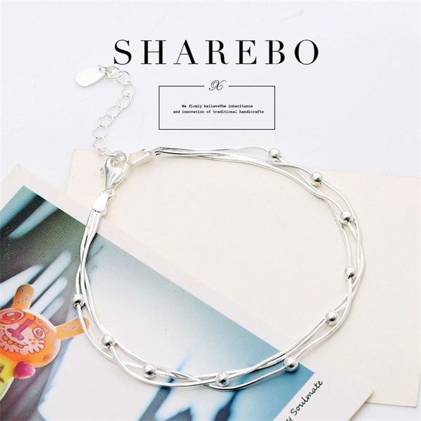 

s925 sterling bracelet simple brad cute lucky female hand chain bracelets women lady jewelry gift, Black