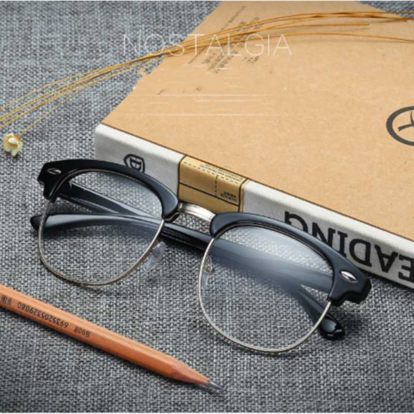 

fashion vintage retro half metal frame clear lens glasses men women computer protection eyewear eyeglasses, Black