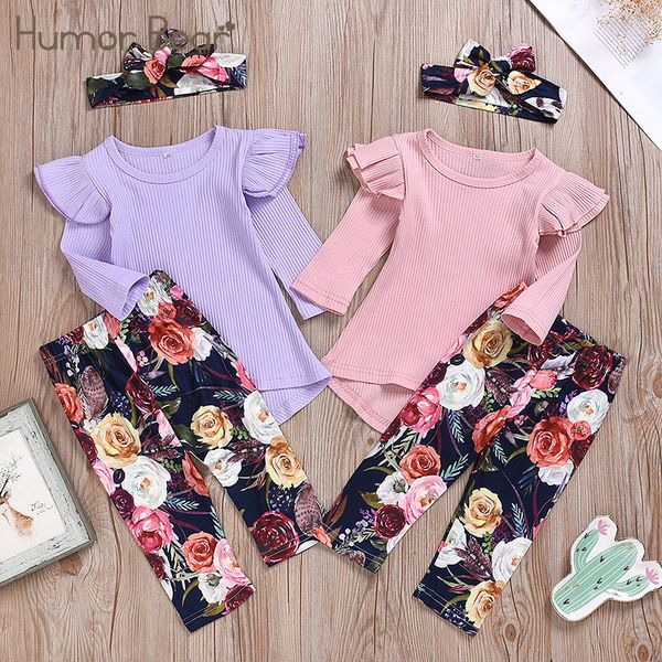 

humor bear girls 2020 new autumn children's clothing princess kids long sleeve +flower trousers+headdress 3pcs clothes suit, White