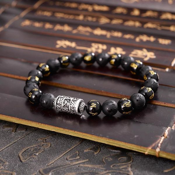 

six true words buddhist mala bracelets men women prayer reiki healing yoga jewelry, Black