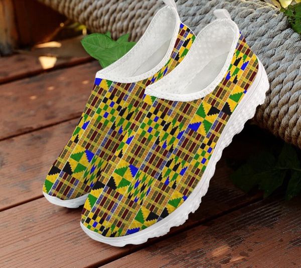 

elviswords африканского tribe pattern моды женщины тапок вскользь flats лето легкого воздуха mesh женской обувь мокасины женщина, Black