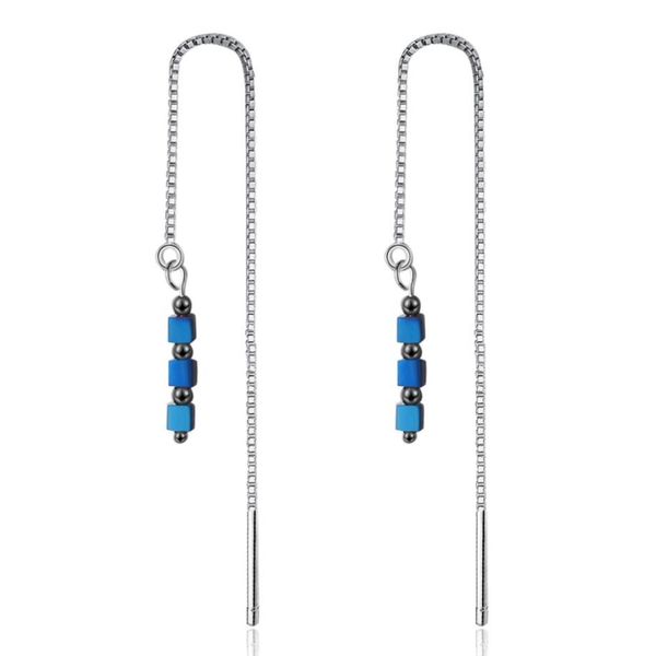 

dangle & chandelier sole memory colorful small square tassel ear line long gradient 925 sterling silver fashion female earrings sea402