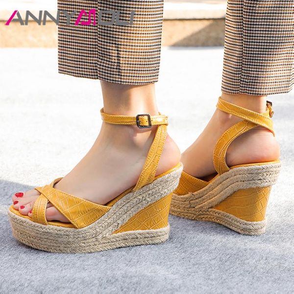 

annymoli women ankle strap shoes espadrille platform wedges heel sandals extreme high heels open toe female sandals plus size 43, Black