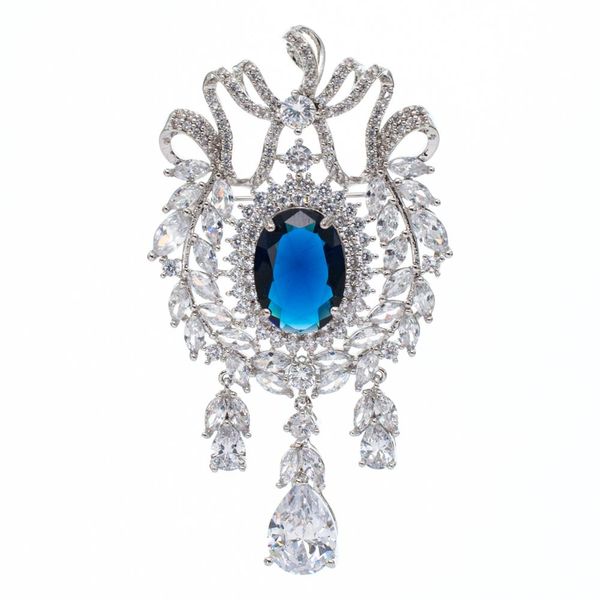 

5a cubic zirconia blue dangle olive branch brooch broach pin women jewelry dress accessories b0068blu, Gray