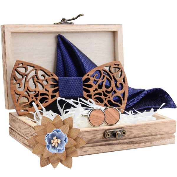 

ricnais new floral wooden bow ties for men bowtie silk pocket square set hollow butterflies wedding suit wood bowtie shirt ties, Blue;purple