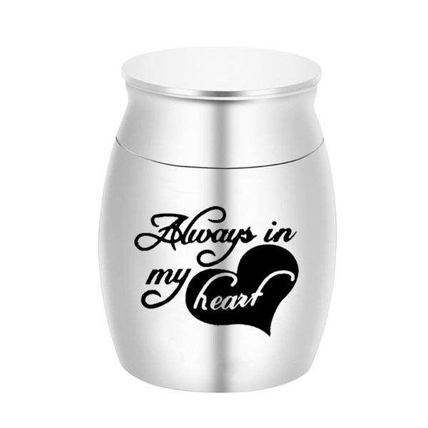 

30x40mm memorial pendant cremation keepsake urns for human pet ashes urn aluminum alloy ashes holder-always in my heart, Silver