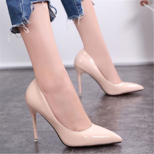 

черный красный пятки женщин высокие каблуки поддельный pu stiletto sexy heels насосы toe заостренным свадебная обувь для womanmultifunction, Black