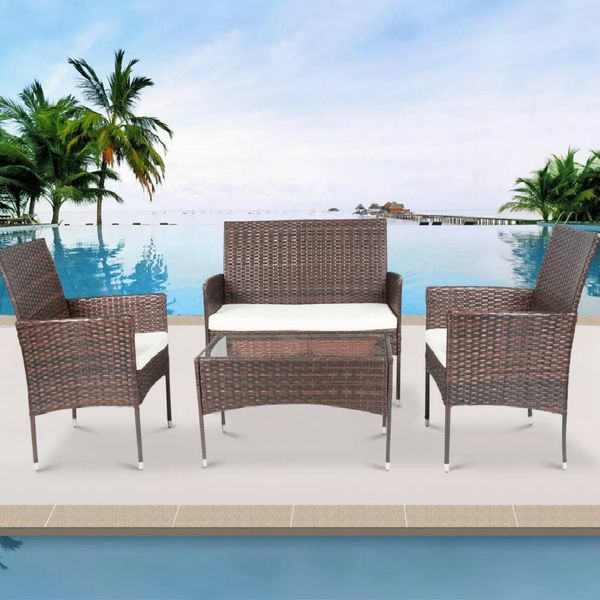 

4-piece sectional rattan patio furniture wicker conversation garden lawn outdoor sofa set 2020 cushioned seat tempered glass table w36812141