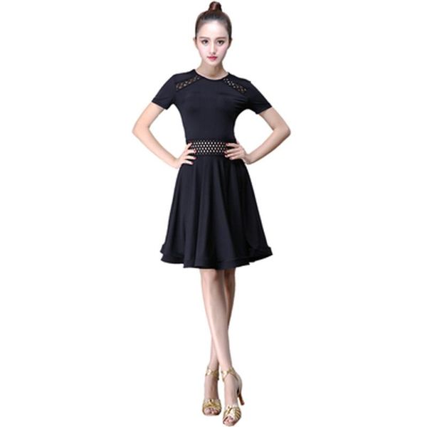 

latin dance skirt dress female summer professional short-sleeved hollow dance competition ballroom practice clo, Black;red