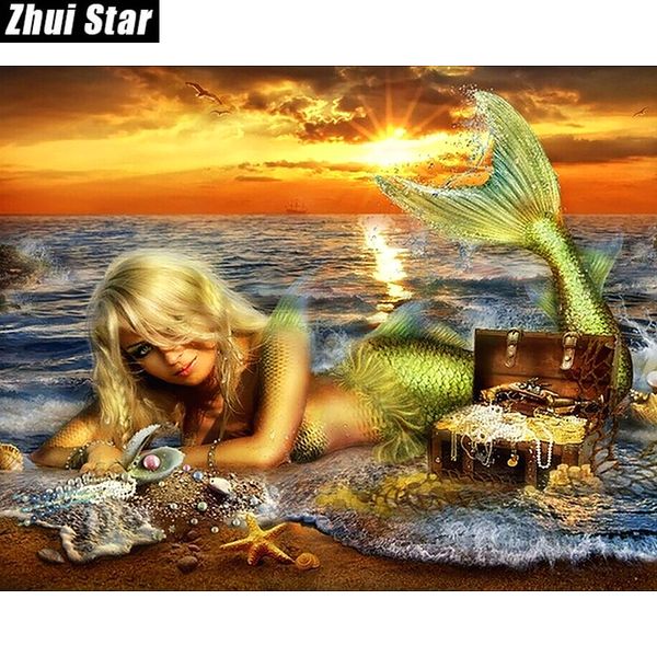 Zhui Star Full Square дрель 5D DIY Алмазные Картина «Русалка и море» 3D вышивка набор для вышивки крестом Мозаика Декор подарок VIP