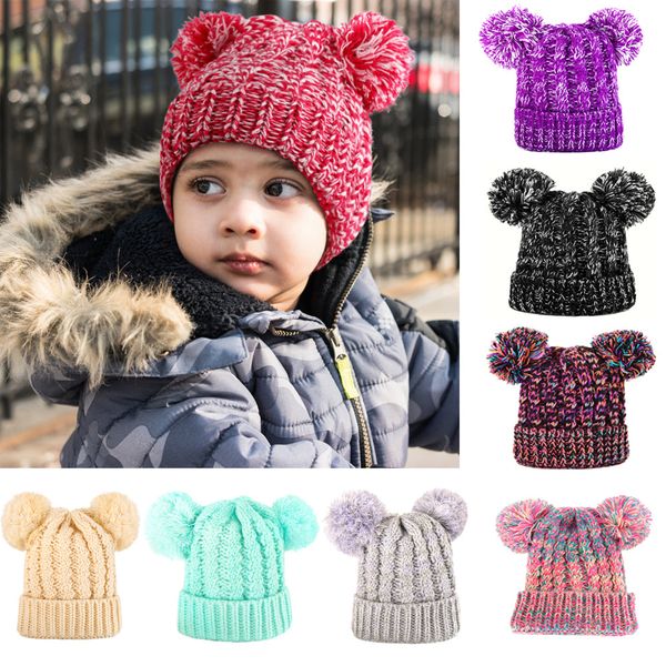 

зимние детские шапки pompom hat трикотажная мальчик cap хлопок защитить уши hat теплый толстый дети шапочки, Blue;gray