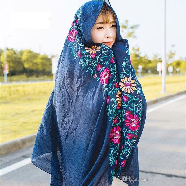 

sunscreen oversized scarf silk scarves embroidery use print shawl female designer resort china fashion women chiffon soft beach towels, Black;white