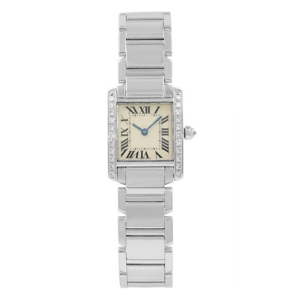 

tank francaise 18k white gold diamond quartz ladies watch 23mm, Slivery;brown