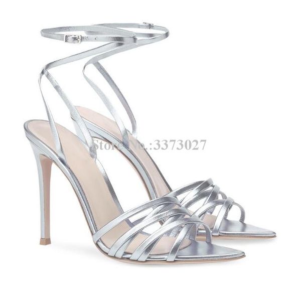 

new silver color cross straps women sandals shoes fashion design stiletto heel ankle buckle dress sandals lady large size shoes, Black