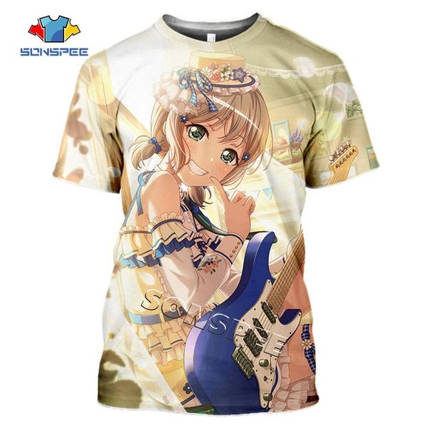 

anime cute girl bang dream summer 3d print shirts oversized hentai plus size men clothing