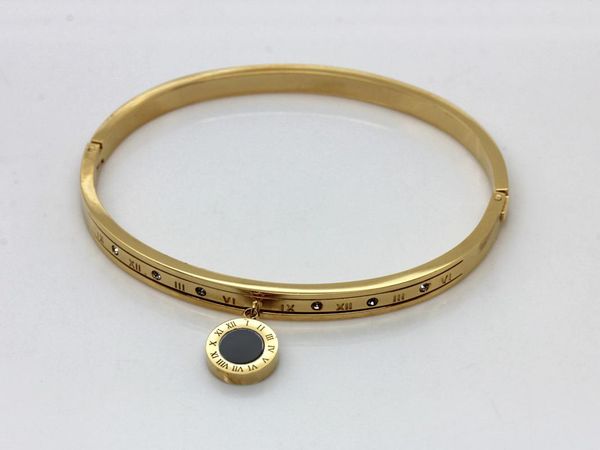 

wlb0601 2 colors stainless steel roman numerals bangles with black shell good quality women bangle jewelry