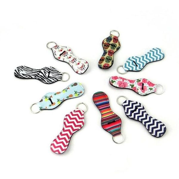 

neoprene keychain sports printed chapstick holder leopard keychian wrap lip cover party favor christmas gift 61 designs wy803q, Silver