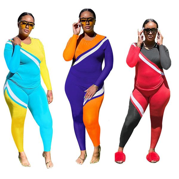 

women's tracksuits autumn stitching printing casual suit european and american long-sleeved t-shirt trousers two-piece set, Gray