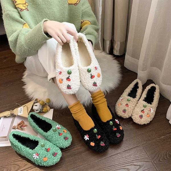 

moccasins curly fur cute accessories shoes woman comfy fresh slip on flats brand korean plush cotton loafers round toe footwear, Black