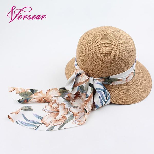 

wide brim hats versear women raffia straw hat summer cap floral print tape ribbon beach sun fashion sunscreen sunshade dome, Blue;gray