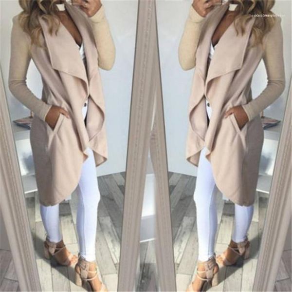 

lapel collar slim overcoat casual asymmetrical outerwear jacket women cardigan coat autumn blends pockets long sleeve, Tan;black