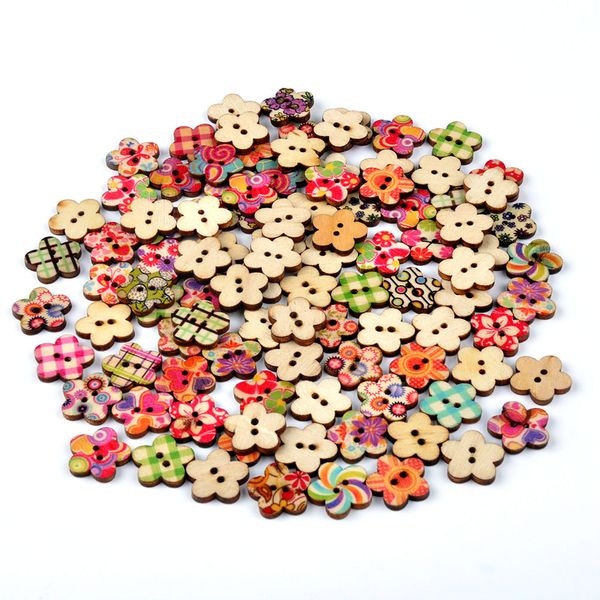 

100pcs colorful plum blossom diy handmade craft children clothing wooden button