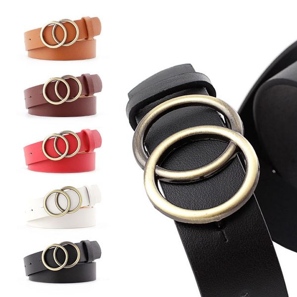

2020 luxury fashion korean round buckle belt women casual belt ladies jeans with fashion dress belts for women pants, Black;brown